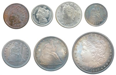 Lot 2619 - 1887, Proof Set of Seven Coins, One Cent Through Morgan Dollar