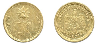 Lot 2350 - MEXICO: 1873 CN-P, 5 Pesos Gold, KM. #412.2