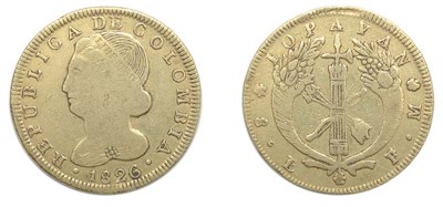 Lot 2326 - COLOMBIA: 1826 FM, 8 Escudos, FR. #68, KM. #82.2