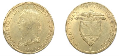 Lot 2327 - COLOMBIA: 1843 UM, 16 Pesos, FR. #74, KM. #94.2