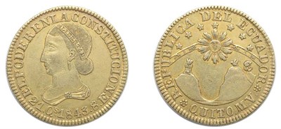 Lot 2337 - ECUADOR: 1843 MV, 8 Escudos, FR. #3, KM. #23.2