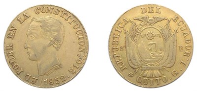 Lot 2338 - ECUADOR: 1852/0 GJ, 8 Escudos, FR. #8, KM. #34.1