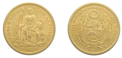 Lot 2359 - PERU: 1863 YB, 20 Soles, FR. #70, KM. #194