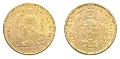 Lot 2360 - PERU: 1863 YB, 10 Soles, FR. #71, KM. #193