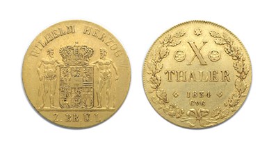Lot 2095 - GERMANY: Brunswick-Wolfenbuttel, 1834 CVC, 10 Thaler, KM. #1122