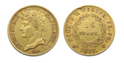 Lot 2147 - GERMANY: Westphalia, 1811 C, 20 Franken, KM. #C330