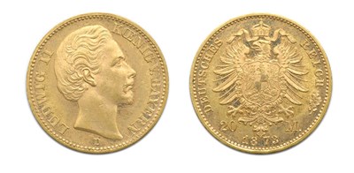 Lot 2078 - GERMANY:  Bavaria, 1873 D, 20 Marks, KM. #501