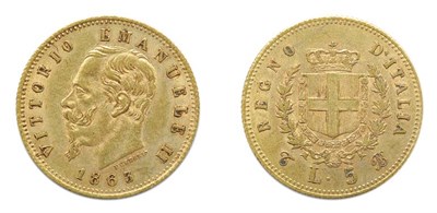 Lot 2174 - ITALY: Kingdom, 1863, 5 Lire, KM. #17, FR. #16