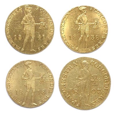 Lot 2187 - NETHERLANDS: Four Gold Coins, 1807, 1818, 1838 and 1841