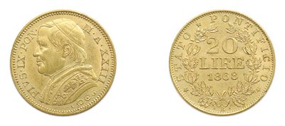 Lot 2167 - ITALY: Papal States, 1868, (YR. 22), 20 Lire, FR. #280, KM. #1382.3
