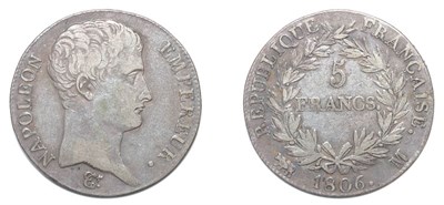 Lot 2032 - FRANCE: 1806 M, 5 Francs, Barehead, KM. #673.9