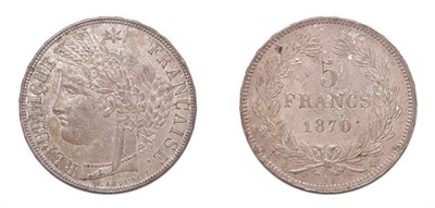 Lot 2035 - FRANCE: 1870 K, 5 Francs, Ceres, KM. #818.2