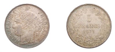 Lot 2037 - FRANCE: 1871 K, 5 Francs, Ceres, KM. #818.2