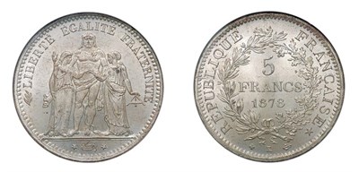 Lot 2039 - FRANCE: 1878 K, 5 Francs, Hercules, KM. #820.2