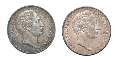 Lot 2075 - GERMANY: Bavaria, 1855 and 1856, 2 Thalers, KM. #456, Dav. #607