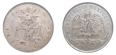 Lot 2343 - MEXICO: 1873 GA-C, 1 Peso, KM. #408.3
