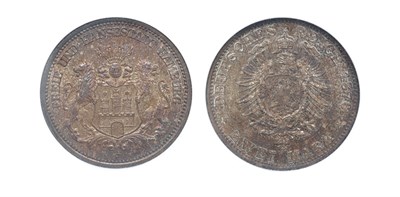 Lot 2104 - GERMANY: Hamburg, 1876 J, 2 Marks, KM. #290
