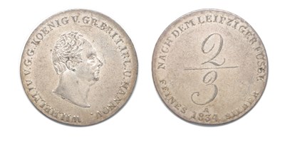 Lot 2106 - GERMANY: Hanover, 1834 A, 2/3 Thaler, KM. #161.1