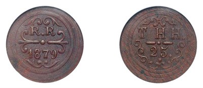 Lot 2679 - 1879, Kahului & Wailuku Railroad Copper Token, 25 Cents