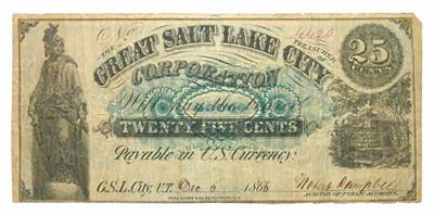 Lot 2626 - 1866, Great Salt Lake City Corporation, 25C Note #4420