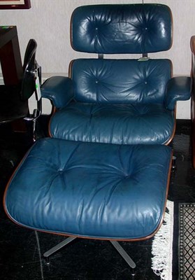 Lot 309 - Rosewood Veneer and Blue Leather Lounge Chair...
