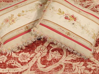 Lot 478 - Pair of Aubusson Cushions and Red Cut Velvet...