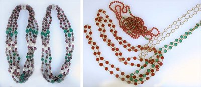 Lot 459 - Group of Faux Ruby and Emerald Necklaces...