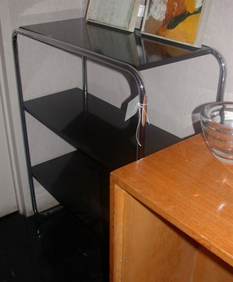 Lot 298 - Chrome and Black Laminate Shelf Unit Designed...