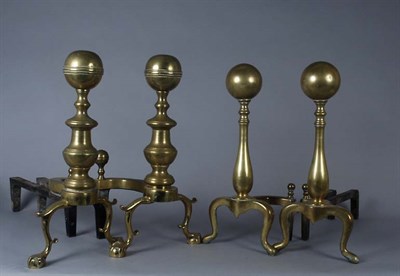 Lot 3145 - Two Pairs of Brass Andirons Height of largest...