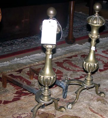 Lot 684 - Pair of Georgian Style Brass Andirons Height...