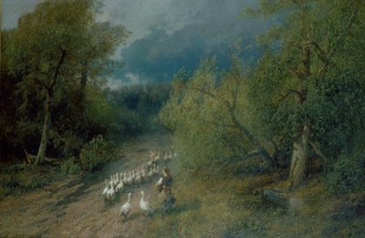 Lot 212 - Herman Herzog 1832-1932 LANDSCAPE WITH WOMAN...