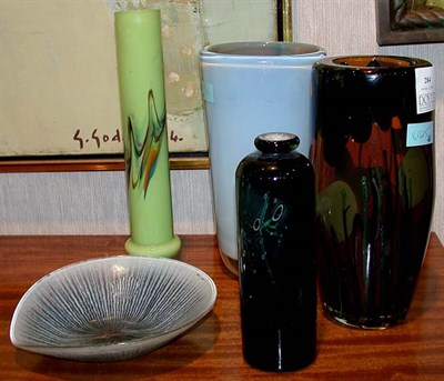 Lot 284 - Four Colored Glass Vases; Together with an Art...