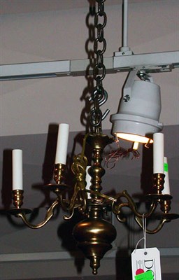 Lot 634 - Georgian Style Brass Five-Light Chandelier