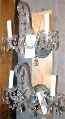 Lot 642 - Pair of Georgian Style Crystal Two-Light Sconces