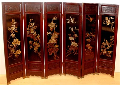 Lot 3189 - Chinese Painted and Carved Wood Six-Panel...