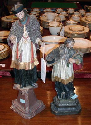 Lot 373 - Two Carved Wood Figures of Saints Height of...