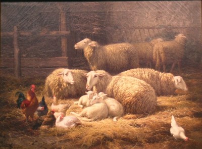 Lot 1108 - Theo van Sluys Belgian, 1849-1931 SHEEP IN...