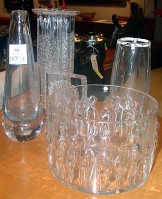Lot 235 - Four Art Glass Vases; Together with a Glass Bowl