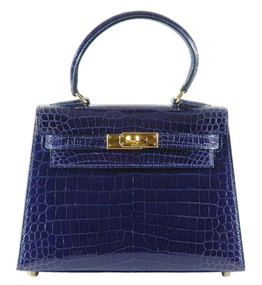 Lot 243 - Hermes Sapphire Crocodile Baby Kelly Bag...