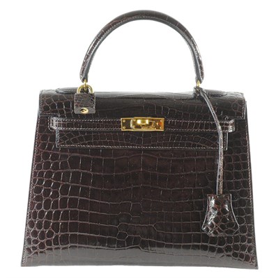 Lot 246 - Hermes Dark Chocolate Crocodile Kelly Bag Gilt-...