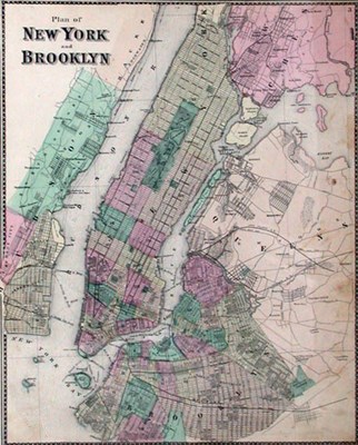 Lot 3110 - F. W. Beers PLAN OF NEW YORK AND BROOKLYN Hand-...