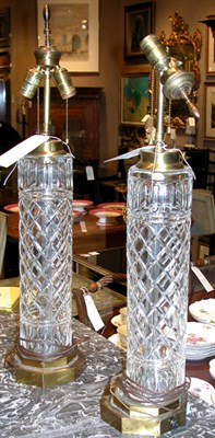 Lot 493 - Pair of Glass and Metal Two-Light Lamps