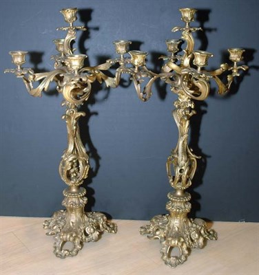 Lot 404 - Pair of Louis XV Style Gilt-Metal Five-Light...