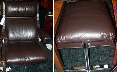 Lot 281 - Chrome and Leather Lounge Chair and Ottoman