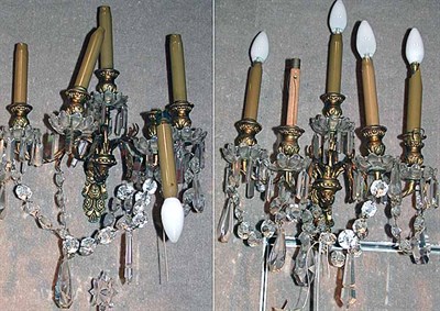 Lot 625 - Pair of Gilt-Metal and Glass Five-Light...