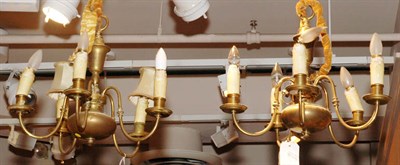 Lot 3510 - Pair of Brass Five-Light Chandeliers