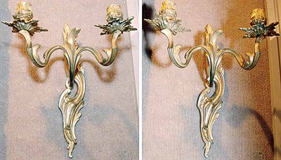 Lot 3346 - Pair of Rococo Style Gilt-Metal Two-Light...