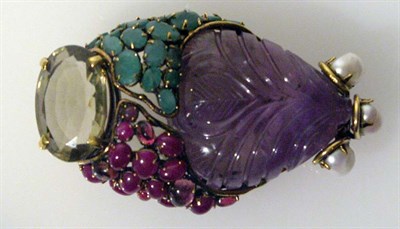 Lot 448 - Iradj Moini Carved Amethyst Fur Clip Brass...