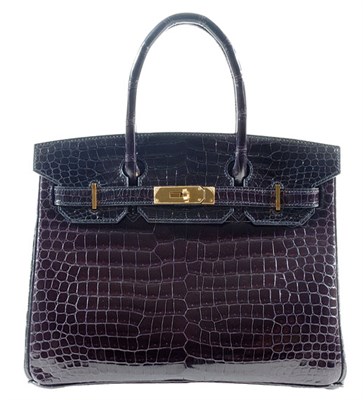 Lot 253 - Hermes Black Shiny Crocodile Birkin Bag Gold...