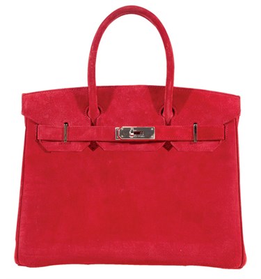 Lot 250 - Hermes Imperial Red Suede Birkin Bag Palladium...